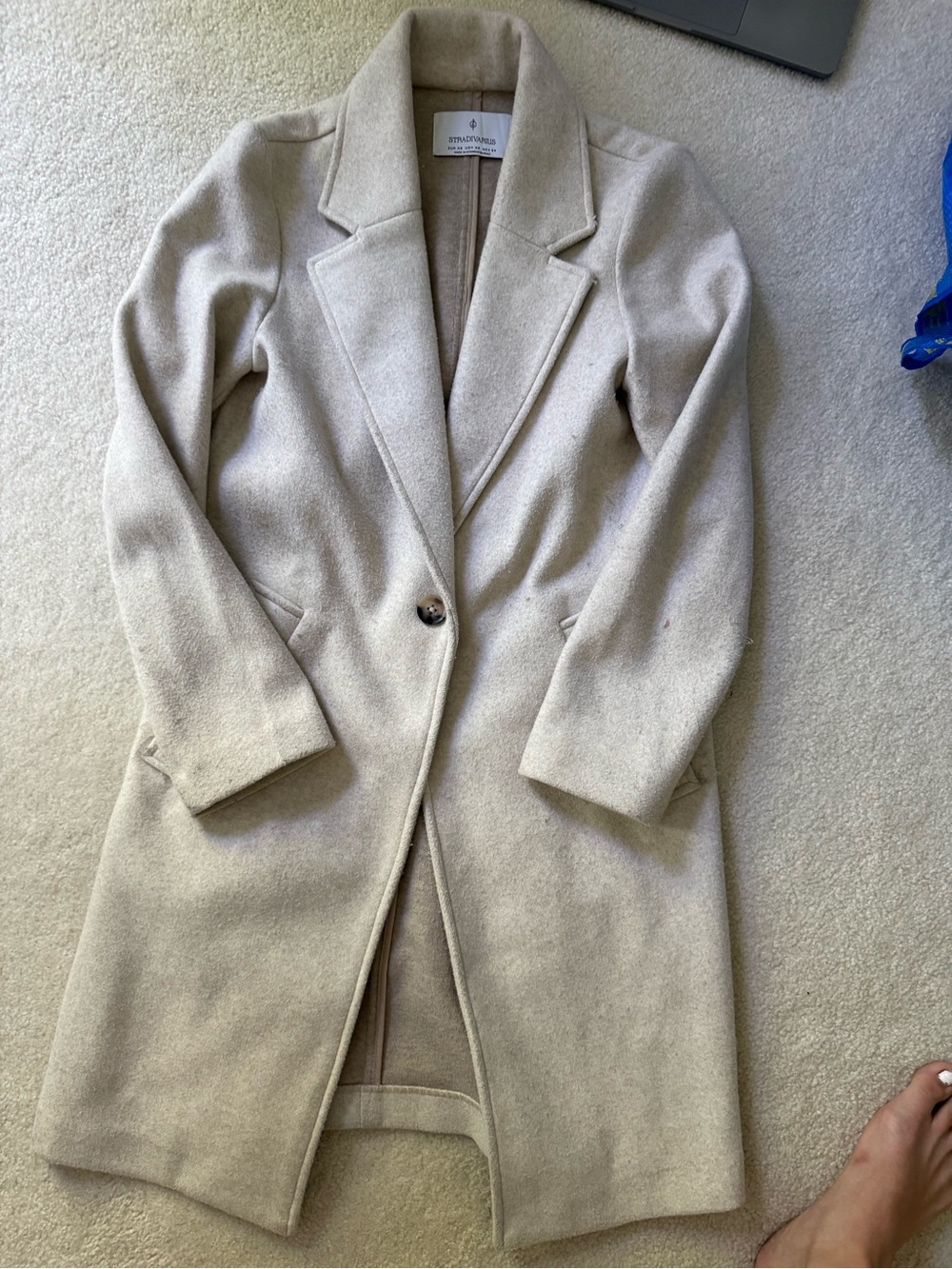 stradivarius Cream Single-Button Long Trench Coat